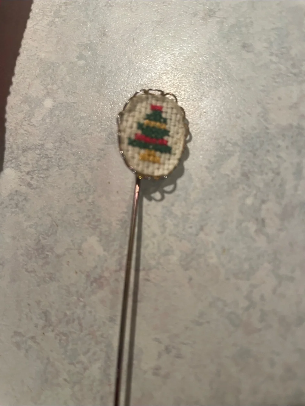 Vintage Needlepoint Stickpin and Santa Ornament